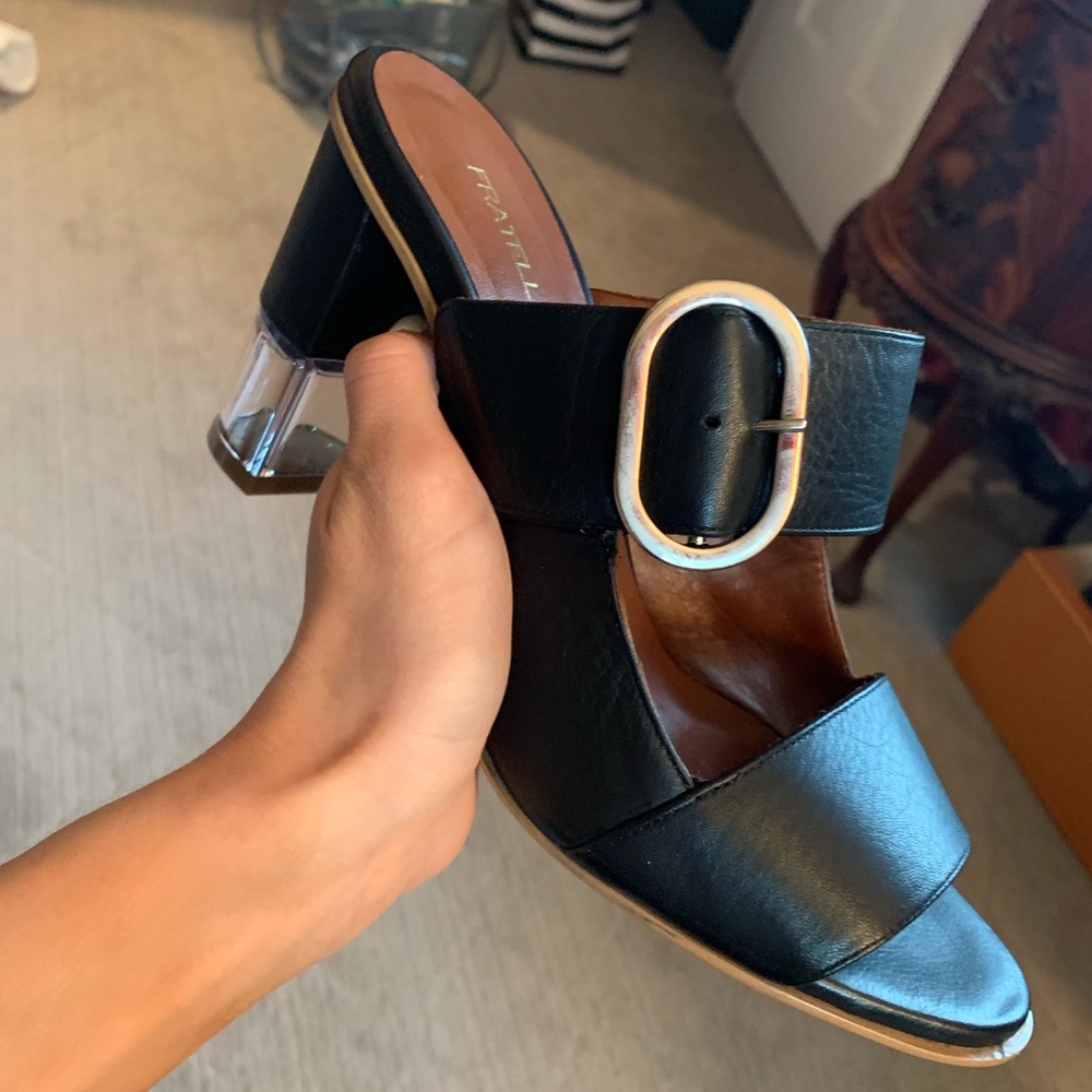Black mule with lucite heel